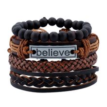 Buy 4PCS Leather Mens Bracelets Multilayer Rope BELIEVE Bracelet Braided in Egypt