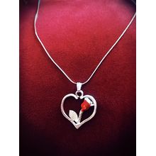 Buy Handmade Silver Pendant Necklace With Red Flower Heart With Red Flower in Egypt