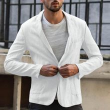 اشتري Men's Slim Fit Linen Blend Pocket Solid Long Sleeve Suits Blazer Jacket Outwear في مصر