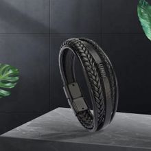 Buy Alloy Bracelet  PU Leather Wrap Adjustable Black Black Metal in Egypt