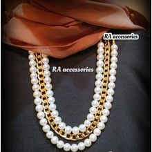 Buy RA accessories Women Necklace-Multi Layered Pearls & Golden Stainless Chain in Egypt