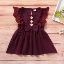 Buy Fashion Baby Girls Cotton Linen Dress Lace Patchwork Sleeveless Dress -Burgundy in Egypt