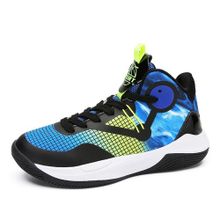 Buy Fashion Children's Non-slip Breathable High-top Basketball Shoes-Black Blue in Egypt