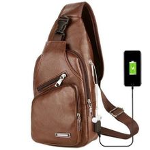 اشتري Newest 2 Styles Chest Bag Casual Outdoor Travel USB Charging Port Sling Bag Leather Chest Bag Crossbody Bag(brown L) في مصر