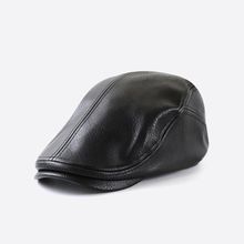 اشتري Fashion Soft PU Leather Beret Beret Homme Marque Luxe British Dad Gift Bone Baret  Winter Mens BlaHats 56-60CM في مصر