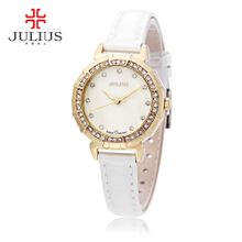 Buy Julius JA - 757 Women Quartz Watch 3ATM Rhinestone Dial Bezel Slender Genuine Leather Band Wristwatch_WHITE in Egypt