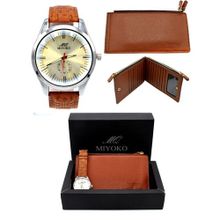 Buy Miyoko Leather Watch  + Miyoko PU Leather Wallet Bundle -Camel in Egypt