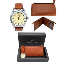 Buy Miyoko Leather Watch  + Miyoko PU Leather Wallet Bundle - Camel in Egypt