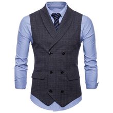 Buy Fashion (Dark Grey)Men Formal Suit Vest Sleeveless Waistcoat Slim Plaid Business Wedding Classic Tuxedo Outwear Social Blazer Hot DOU in Egypt