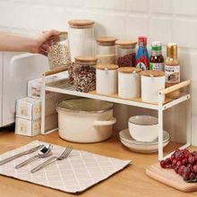 Buy Table Organizer, Spice Rack And Cabinet Holder, Metal Cupboard Storage Rack With Wooden Handles. in Egypt