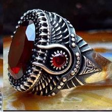 Buy Stone Silver Ring- Pharaonic Silver Ring 925 Crowned With A Red Lobe in Egypt
