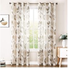 Buy Rich Natural Linen Curtains - Printed Floral Curtains- Semi-transparent - Sliver Steel Grommets For Living Room, Bedroom, Kitchens - 1 Piece - Cafe in Egypt
