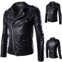 Buy Fashion Men's Autumn Winter Casual Leather Zipper Long Sleeve Jacket Coat Tops in Egypt