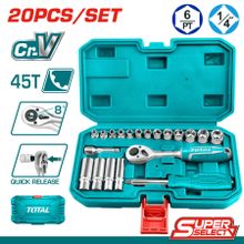 Buy TOTAL 20-Piece 1/4-Inch Socket Set, Model THT141201 in Egypt