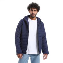 اشتري Andora Long Sleeves Quilted Pattern Hooded Jacket - Navy Blue في مصر