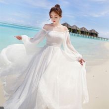 اشتري Fashion (white Dress122cm)White Dress Elegant Fairy Chiffon Off Shoulder Dress Maxi Long Sleeve Beach Dresses Women Boho Autumn Clothes Vintage DOU في مصر