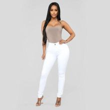 اشتري Women High Waist Jeans Casual Skinny Slim Jeans High Stretch Denim Pencil Pants Plus Size White في مصر