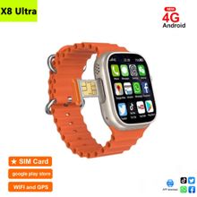 اشتري X8 Smart Watch Ultra 4G Support A SIM Card Andriod System- Orange في مصر