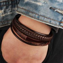 Buy Alloy Bracelet  PU Leather Wrap Adjustable Brown Black Metal in Egypt
