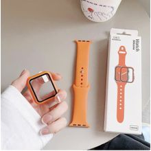 اشتري Apple Watch Series 7/8 (41mm) Cover With Screen Protector & Silicon Strap Replacement- Orange في مصر