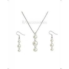 Buy RA accessories Set Women Silver Chain & Earrings  With Pearls in Egypt