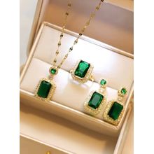 Buy SHEIN 4pcs Women's Deluxe Square  Jewelry Set With Rhinestone Decoration4pcs Women's Deluxe Square Shaped Jewelry Set With Rhinestone Decoration, Including 1 Necklace, 2 Earrings And 1 Ring, Suitable For Various Occasions Such As Daily Wear And Parties, Best Gift ChoiceA in Egypt