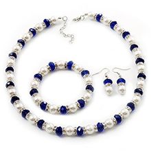 Buy M T Necklace & Bracelet & Earrings Of Blue And Off-white Beads in Egypt