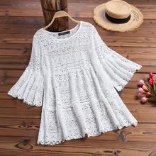 Buy Zanzea Flared Sleeve Lace Hollow Out Blouse-White in Egypt