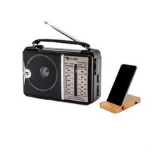 اشتري Golon 606-Classic Mini Electric  Radio - Black +Free Mobile Holder Wood في مصر