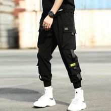 Buy Hit Color Joggers Men Black Harem Pants Multi-pocket Ribbons Man Sweatpants Streetwear Casual Pants Elastic Waist Male Trors in Egypt