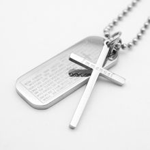 اشتري Two-pieces Mens Bible Cross Dog Tag Pendant Necklace Stainless Steel في مصر