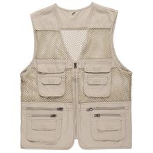 اشتري beige Multi~Pockets Outdoor Cotton Mesh Vest Men Hiking ing Photography ets Waistcoat Light~weight Functional Casual Vests 5XL في مصر