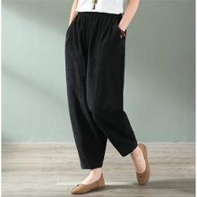 اشتري Fashion (Black)Women's Wide Trousers Vintage Elastic Waist Pocket Cotton Linen Harem Pants Capris Summer Loose Soild Linens Pants For Women DOU في مصر