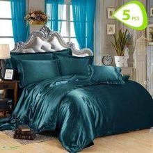 Buy Satin Bed Sheet Set - 5 Pcs - Turquoise in Egypt