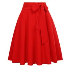 Buy Fashion SISHION Women Ladies Jupe Skirts Womens 2022 SS0025 High Waist A Line Midi Length Vintage Casual Pink Green Black Skirt With Bow in Egypt