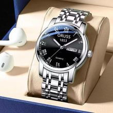 Buy Fashion Luxury Men's Quartz Watch Waterproof Luminous Wristwatch Double Calendar Watches Sliver in Egypt