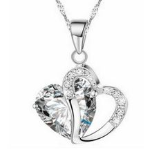 اشتري Fashion Xiuxingzi_Fashion Women Heart Crystal Rhinestone Silver Chain Pendant Necklace Jewelry H في مصر