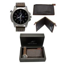 Buy Miyoko Leather Watch  + Miyoko PU Leather Wallet Bundle - Dark Brown in Egypt