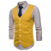 اشتري Fashion (Yellow)Casual Cotton Linen Mens Suit Vest Slim Fit Single Breasted Sleeveless Waistcoat Male White Yellow Green Orange Light Blue M-4XL DOU في مصر