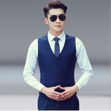 اشتري Fashion (Navy Blue)2020 Men's Wedding Dress Vests Slim Fit Mens Suit Vest Male Waistcoat  Casual Sleeveless  Formal Business Jacket Size 6XL DOU في مصر