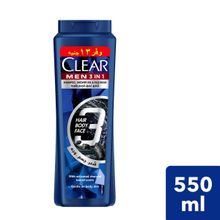 Buy Clear Men 3in1 Shampoo , Shower Gel & Face Wash - 550 ml in Egypt