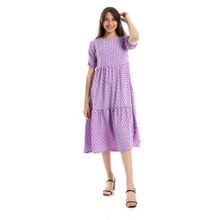 اشتري Andora Tiered Bi-Toned Short Sleeves Dress - Mauve & Black في مصر