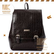 اشتري Kemofay Shiny Crocodile Skin Leather Backpack - Brown في مصر