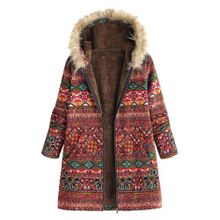 اشتري Fashion Hiamok Womens Winter Warm Outwear Floral Print Hooded Pockets Vintage Oversize Coats في مصر