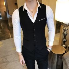 Buy Fashion (black)Quality Men's Business Casual Slim Vest Fashion Designer Men Classic Solid Color Single Breasted Suit Vest Men Asian Size M-5XL ACU in Egypt