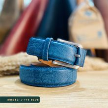 اشتري Natural Leather Leazus Casual Belt - Blue في مصر