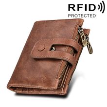 Buy Genuine Cowhide Leather Crazy Horse Texture Zipper 3-folding Card Holder Wallet RFID Blocking Coin Purse Card Bag Protect Case For Men, Size: 12*9.5*3.5cm(Taupe) in Egypt