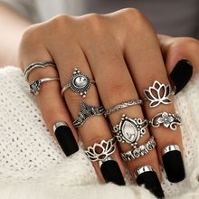 Buy Fashion Hiamok 10pcs/Set Women Bohemian Vintage Silver Stack Rings in Egypt