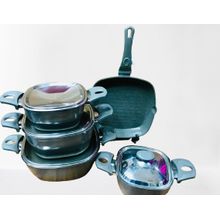 اشتري TOP CHEF Granite Cookware Set 4 Pots 18/20/24/28 Cm & Grill 28 Cm - Gray - في مصر