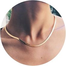 Buy Gold Plated Herringbone Flat Snake Chain Necklace - 3mm in Egypt